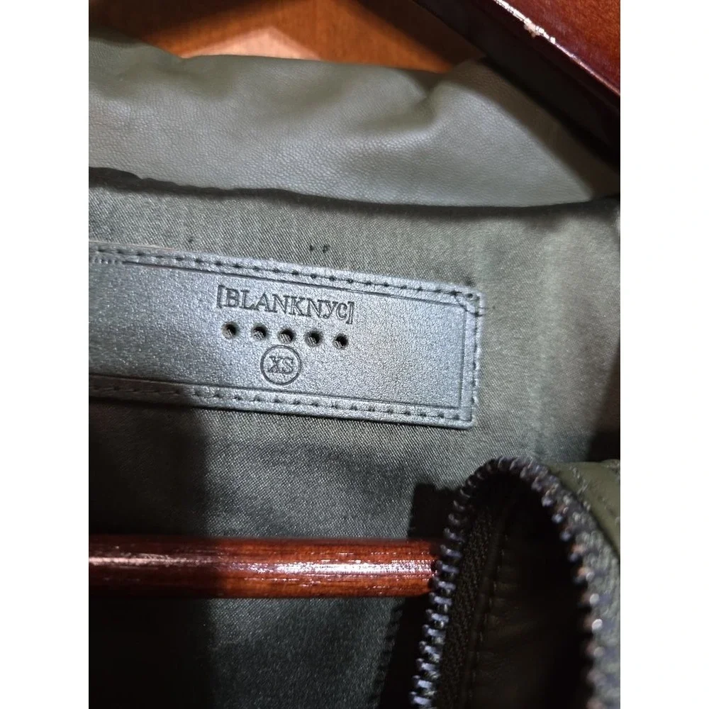 BLANKNYC Vegan Leather Moto Jacket Womens XS Olive Green Asymmetric Zip New Tag